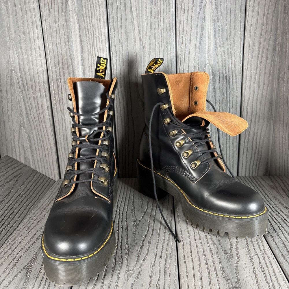 Dr. Martens Leona 7 Hook Boot Black Vintage Smooth Women’s US 9 EU 41 UK 7